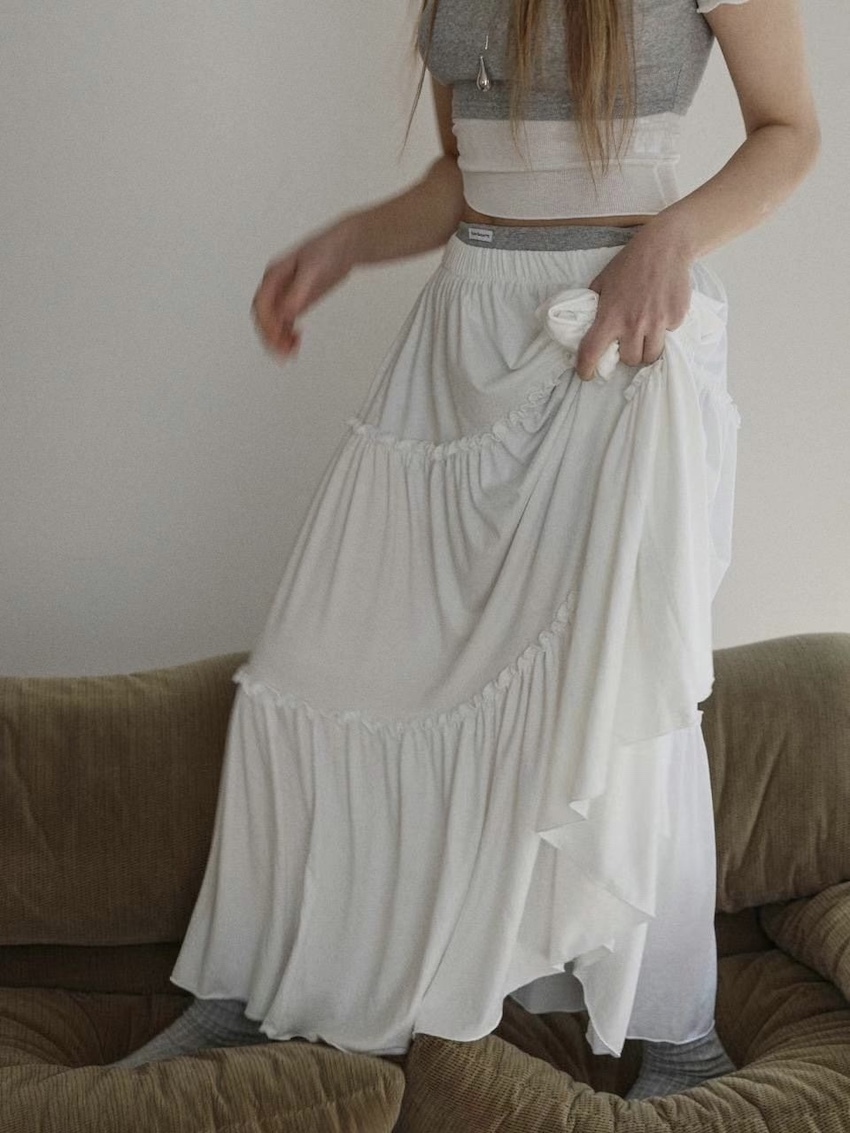 ruffled cake cotton maxi dress