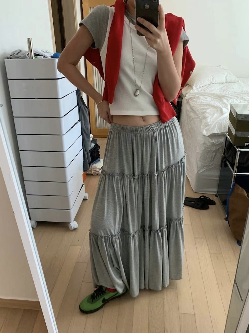 ruffled cake cotton maxi dress