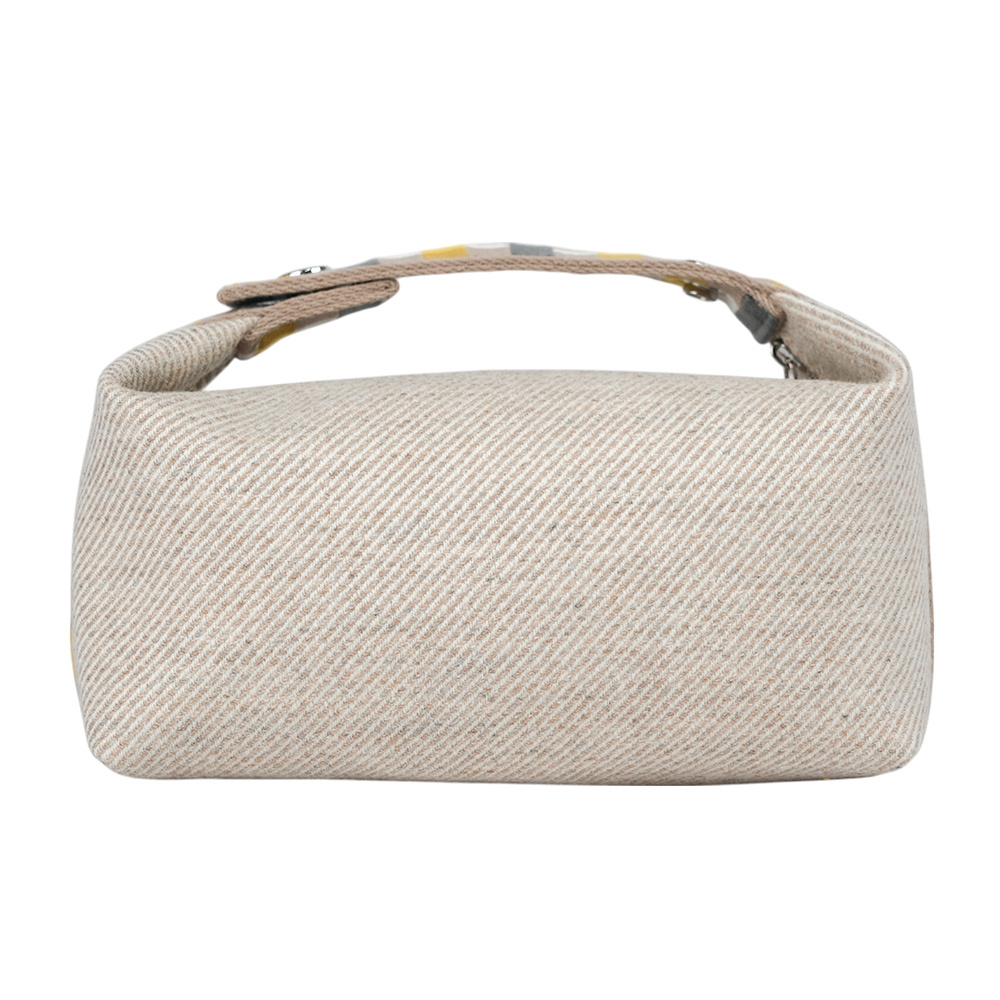 【HERMES】H Logo 拼色格紋提把小款帆布手提便當包(裸麥色)H103802M 01