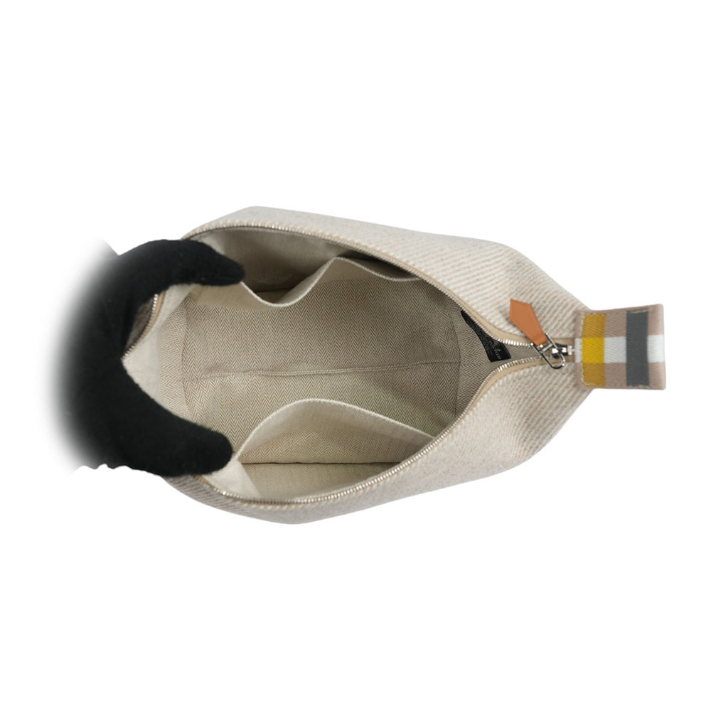 【HERMES】H Logo 拼色格紋提把小款帆布手提便當包(裸麥色)H103802M 01