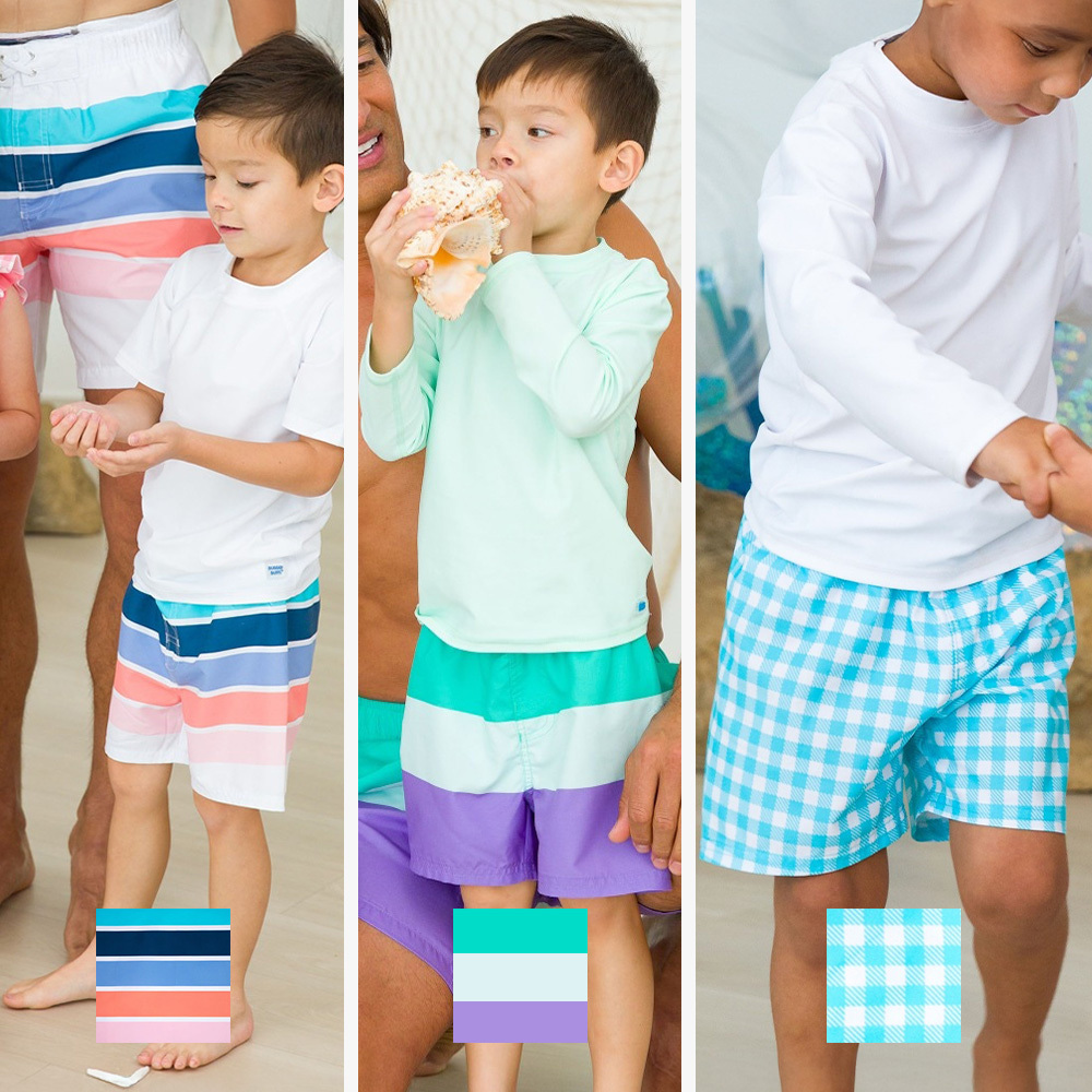 🔥2025新款🔥美國Ruffle Butts - 「海濱條紋/綠紫拼色/亮水綠色格紋/海灘之旅」 男童泳褲