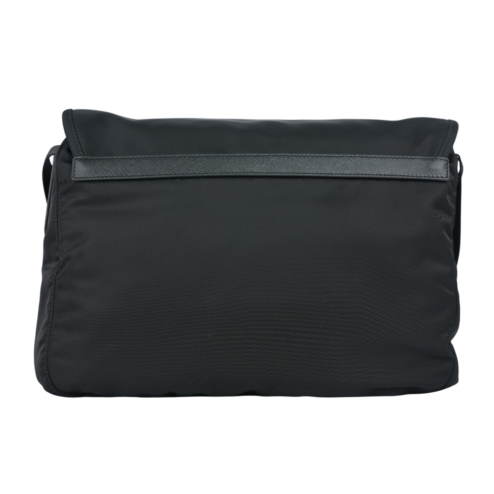 【PRADA】三角牌尼龍雙釦中款斜背包/相機包(黑色)1BD671 ZOT F0002