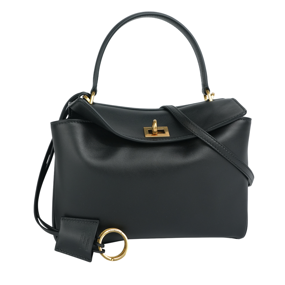 【BALENCIAGA】爆款Rodeo 金釦平滑小牛皮迷你手提/斜背二用包(黑色)795456 2AA4V 1000