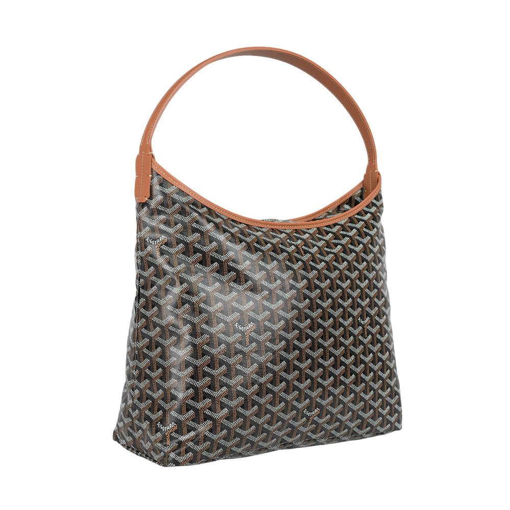 【GOYARDBoheme Hobo 拉鍊肩背包(黑色/棕色)BOHEMEPMLTY01CL03P