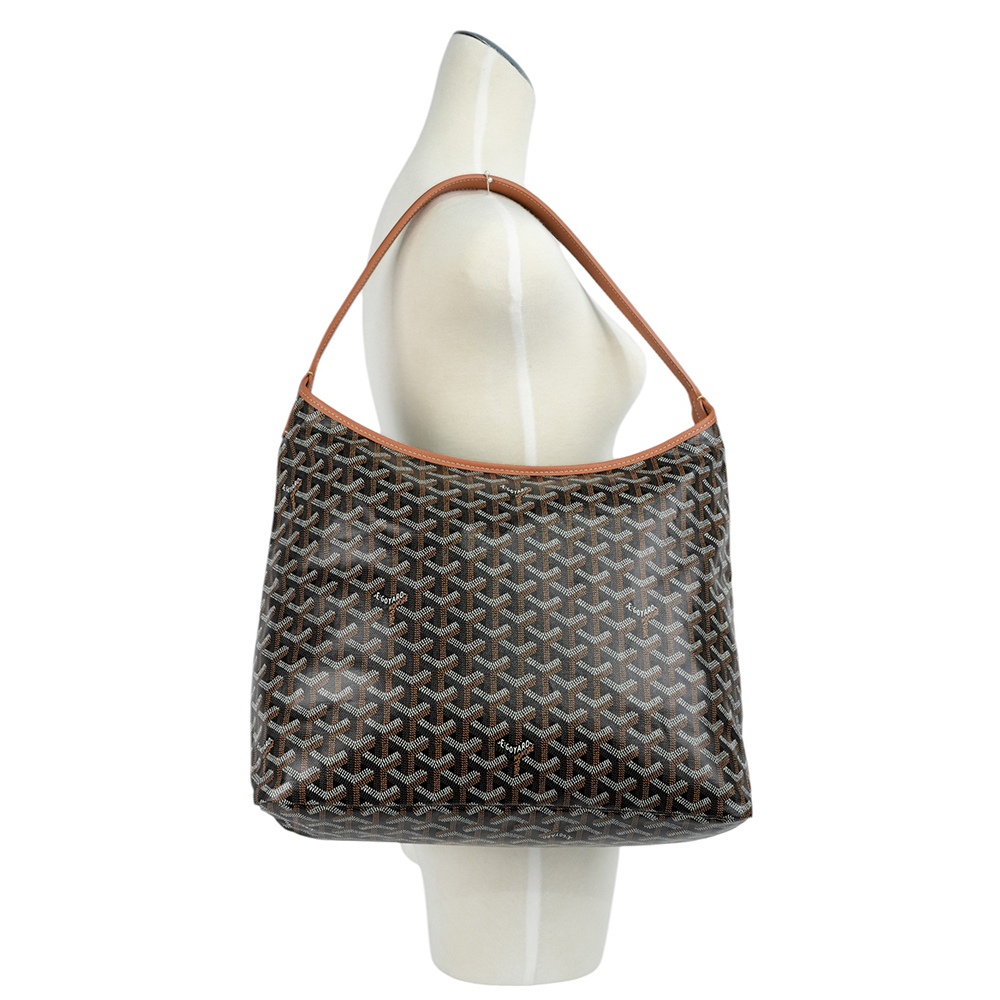 【GOYARDBoheme Hobo 拉鍊肩背包(黑色/棕色)BOHEMEPMLTY01CL03P