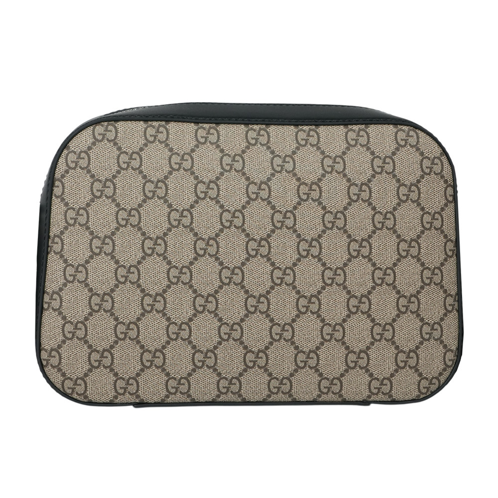 【GUCCI】GG Supreme 塗層帆布及皮革中款相機包(米色/黑色)779880 K5RLN 9769