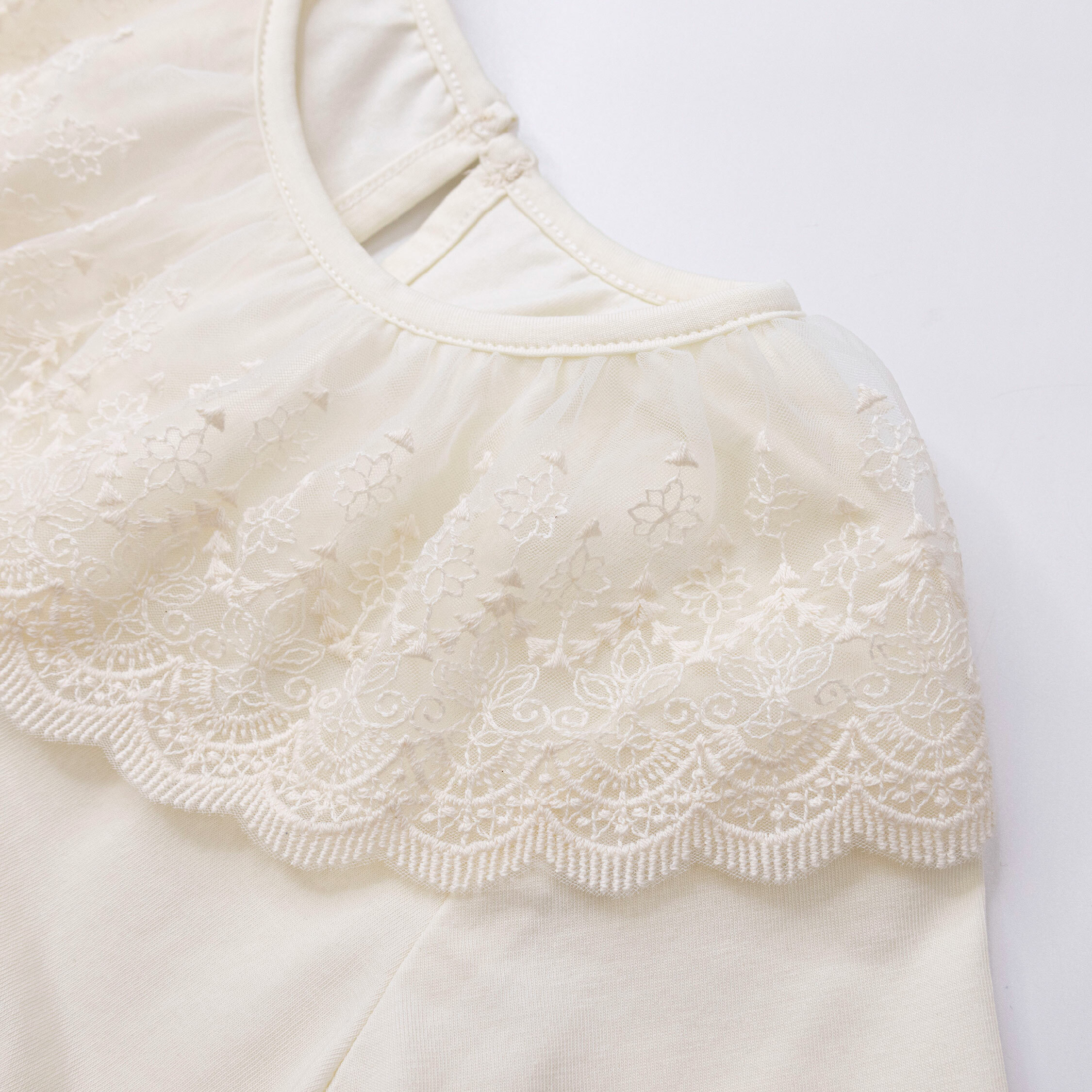 【H50120】質感緹花拼接圓領上衣/短T