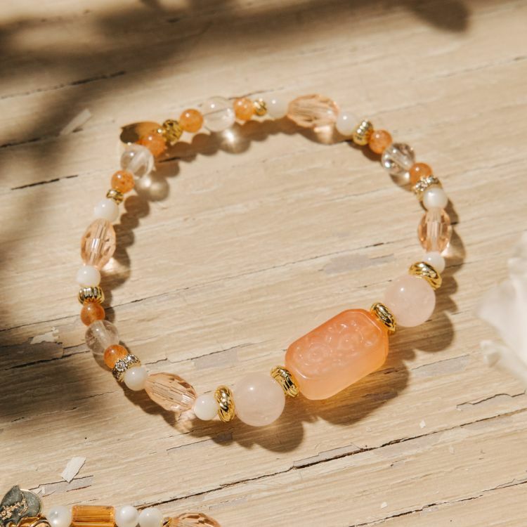 桃花牌對來 南紅瑪瑙 粉水晶 金太陽石 手鏈 水晶天然石 獨家手工設計款