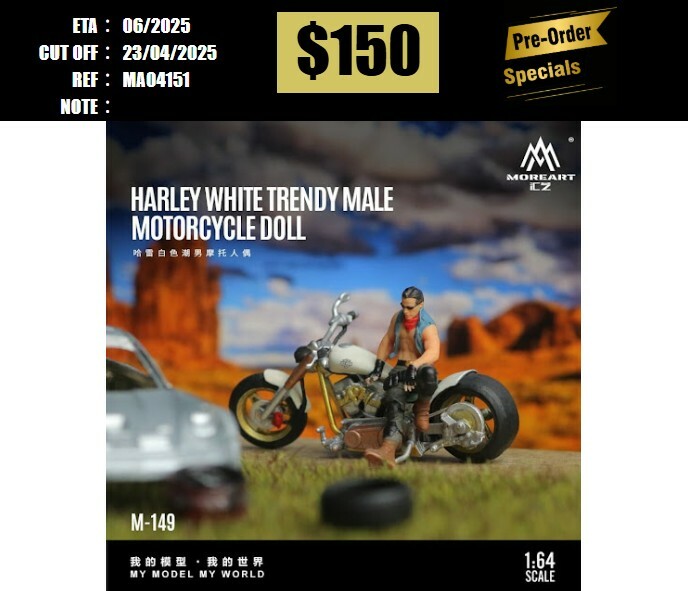 PO-$150 * MOREART * 1:64 FIGURE - HARLEY WHITE TRENDY MALE MOROTOCYCLE DOLL(MO222149) [OD15/04]