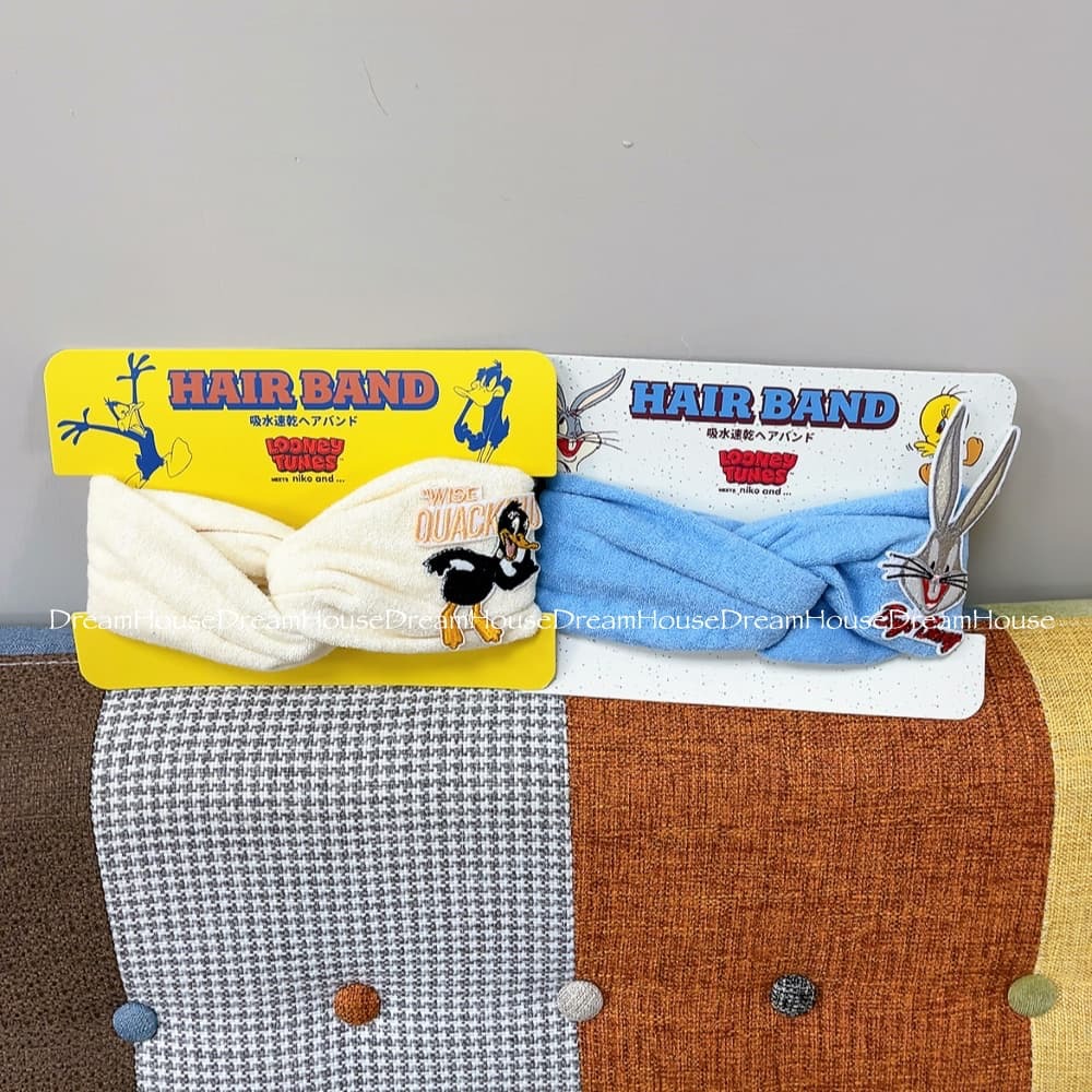 niko and...樂一通 LOONEY TUNES 兔巴哥 達菲鴨刺繡 絨毛頭巾 吸水髮帶 髮帶 洗臉髮帶
