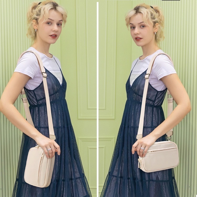 防潑水多功能小包 米白官方實背照