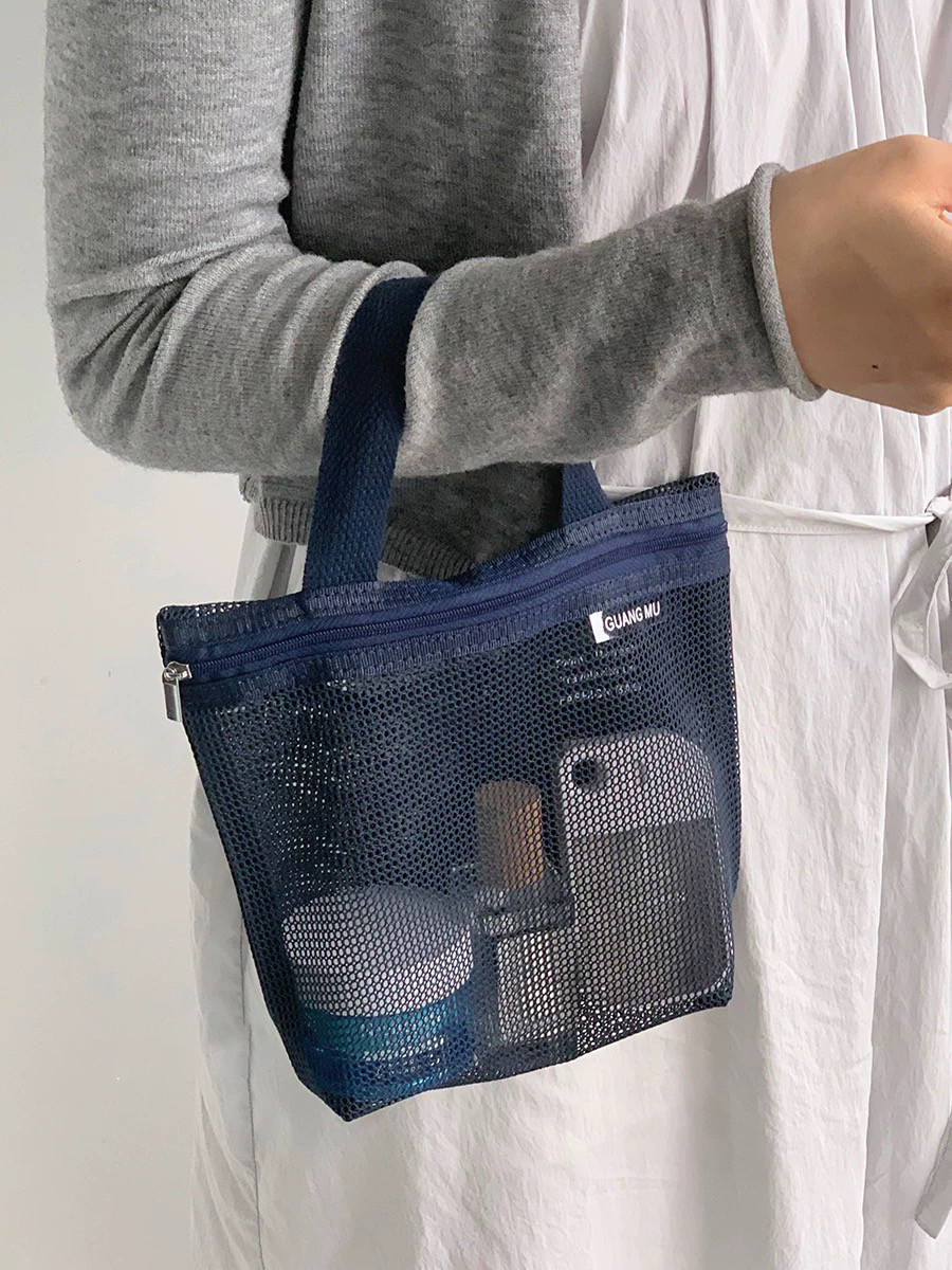 透氣網狀拉鍊造型手提盥洗收納包 / 2色