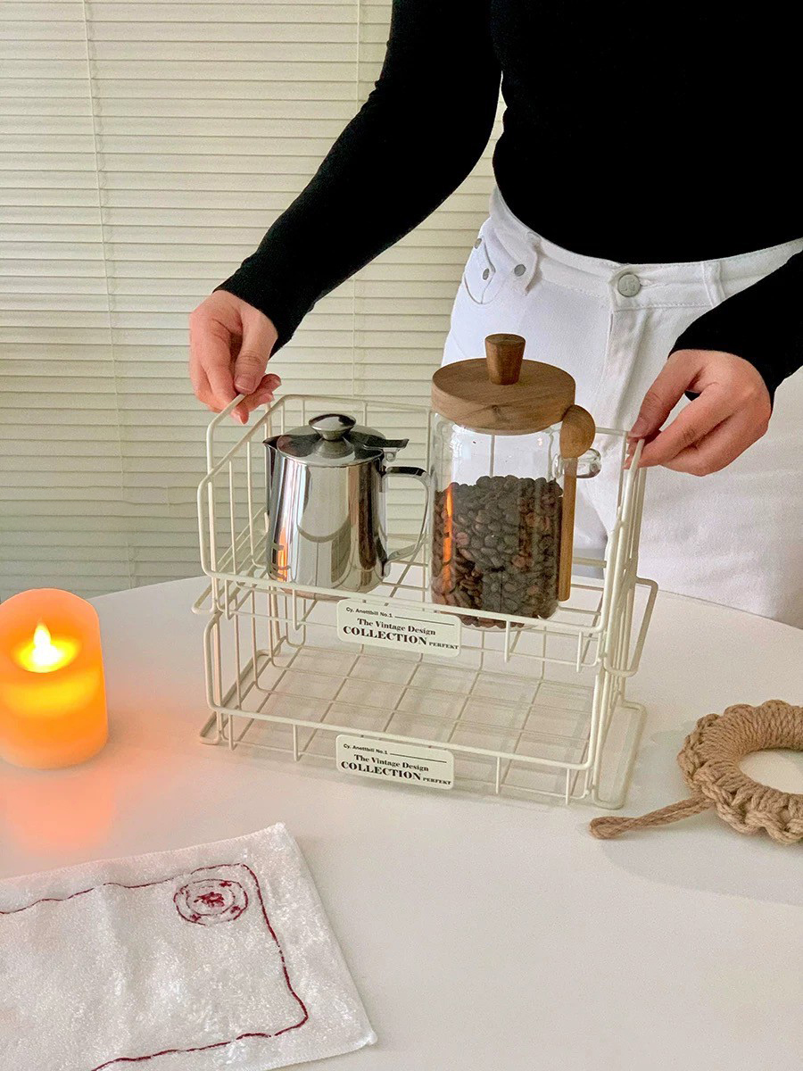 奶油白鐵牌造型收納鐵架收納籃