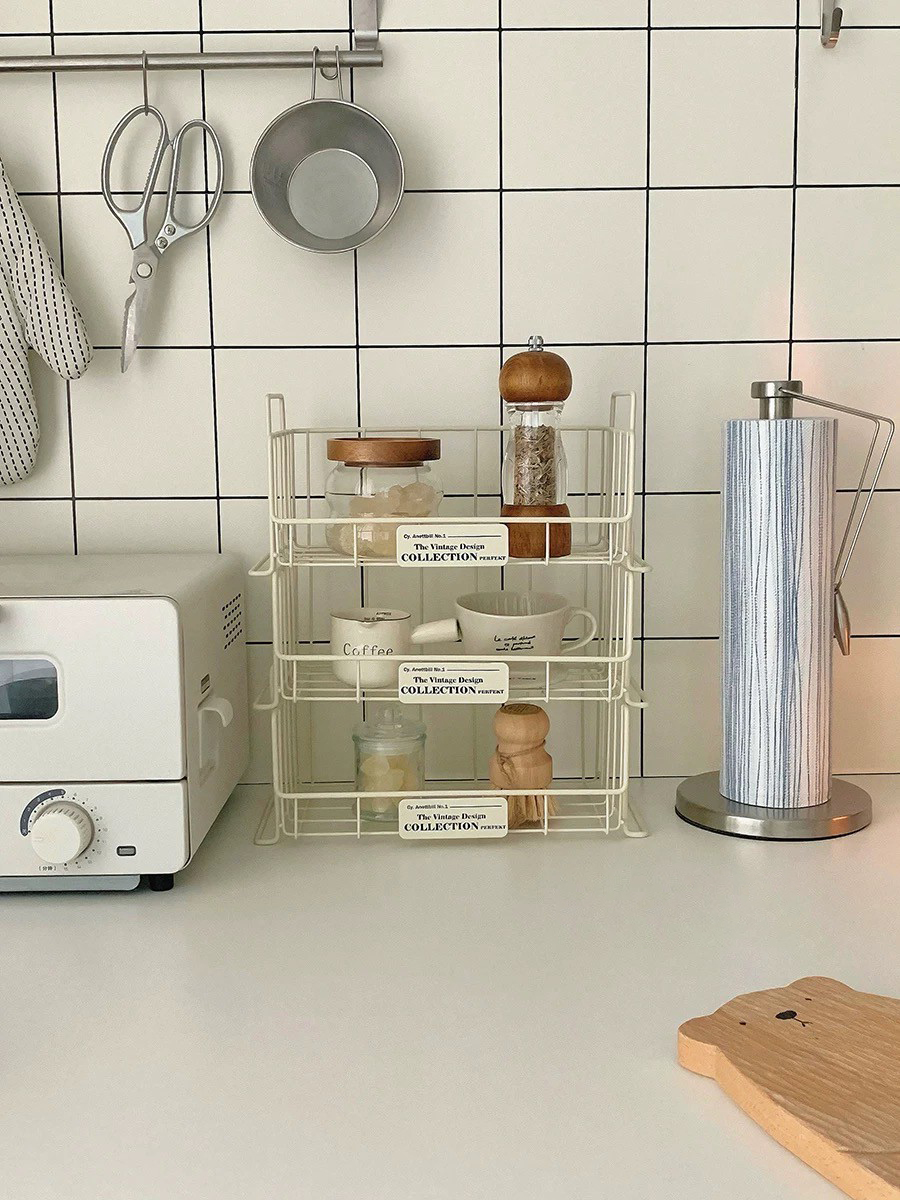 奶油白鐵牌造型收納鐵架收納籃