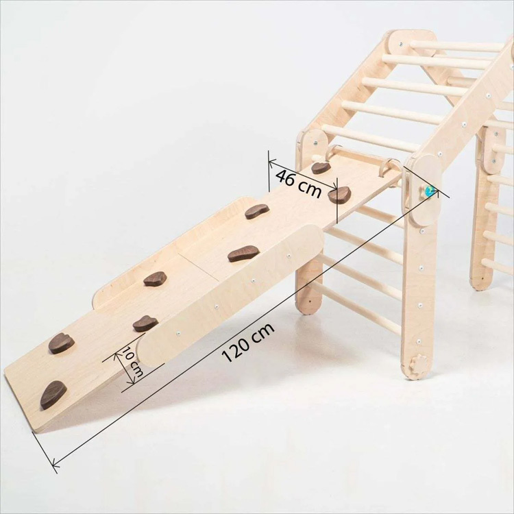 雙入組木色攀爬架+木色攀岩溜滑梯x2