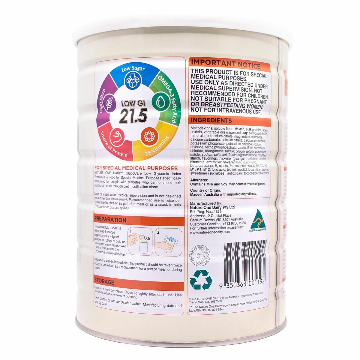 Nature One Dairy - GlucoCare 低升糖配方奶粉 850g