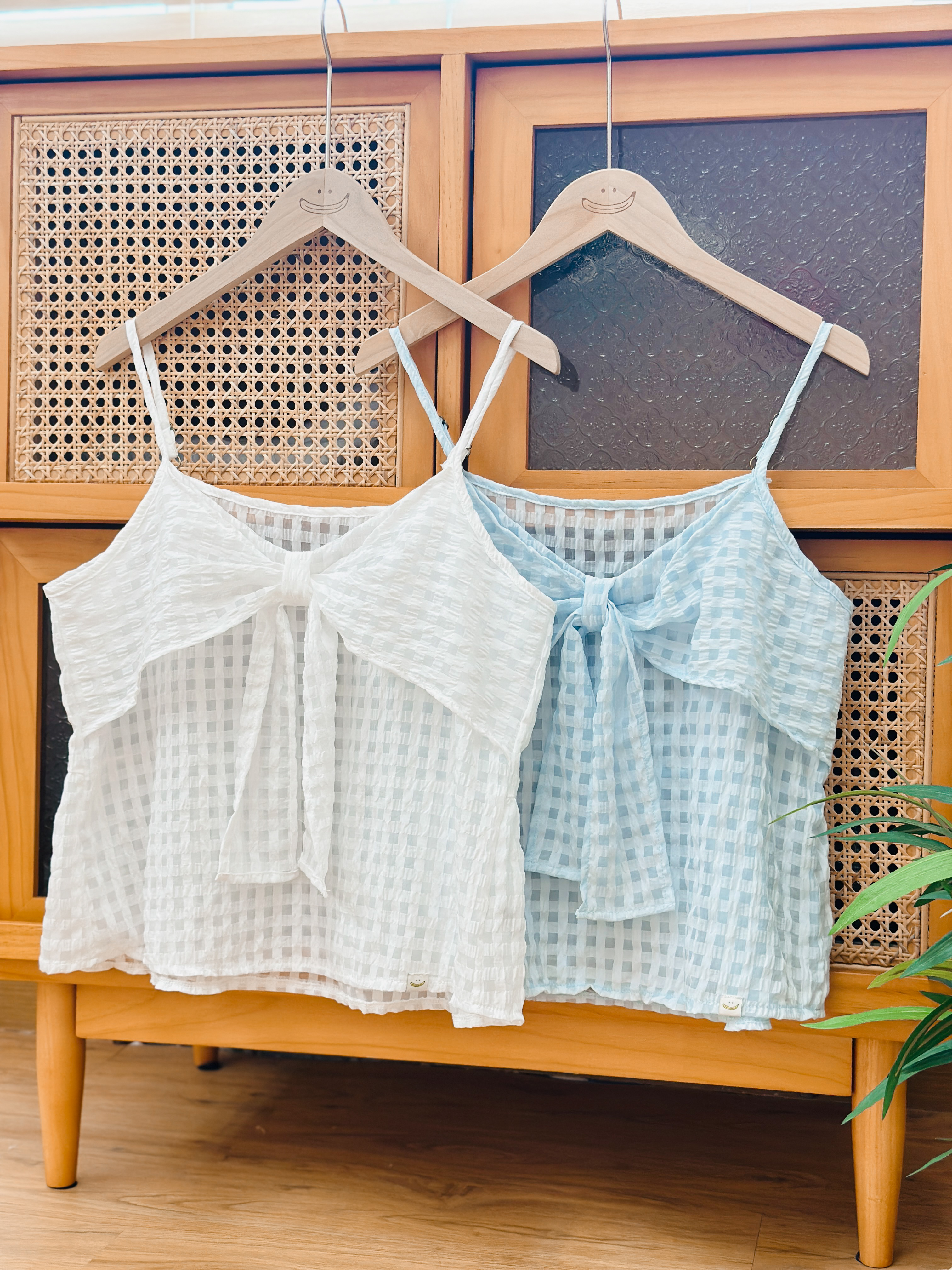 兩色 / 透格紋大蝴蝶結吊帶馬甲 / Sheer Plaid Bow Camisole