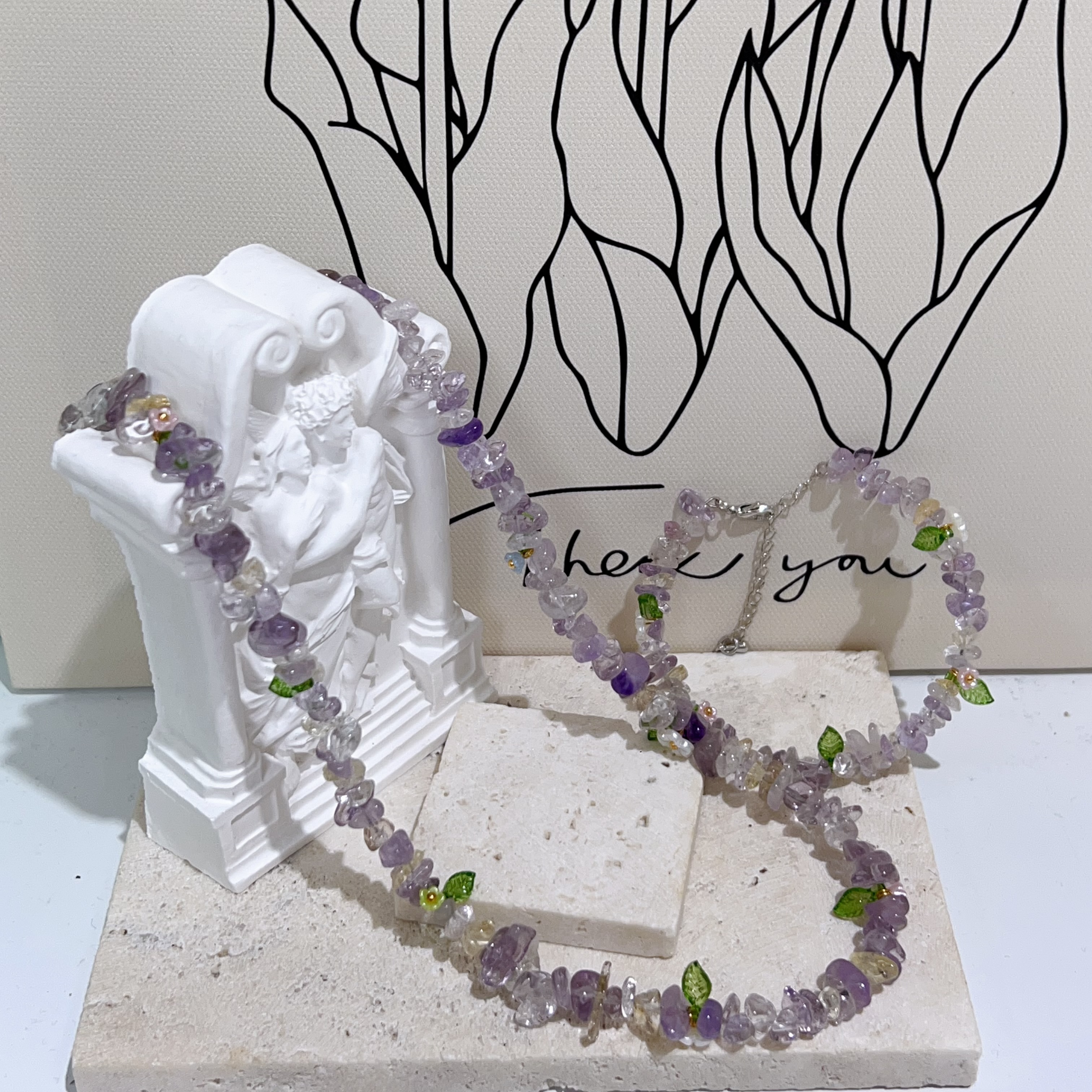 薰衣草紫水晶花型設計手鏈頸鏈set（ 48-53cm / 15-20cm）