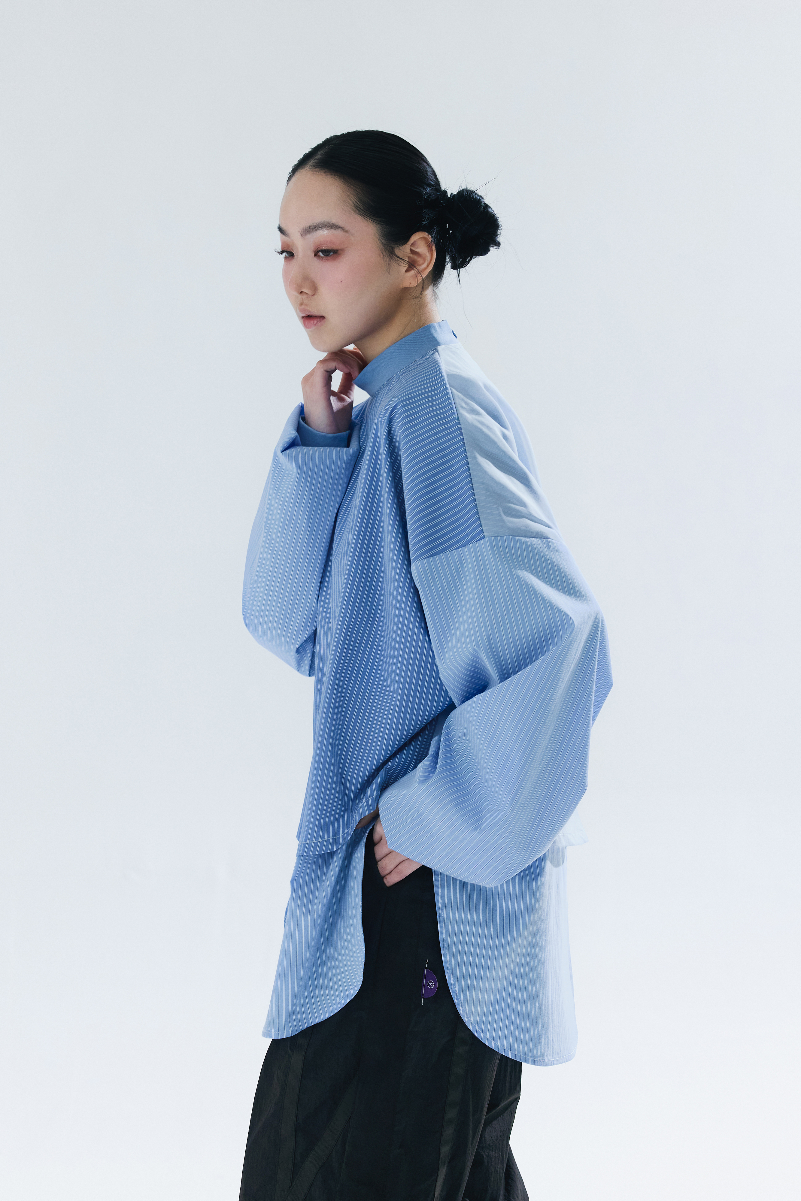 Layered Mock Neck Shirt｜Sky Blue