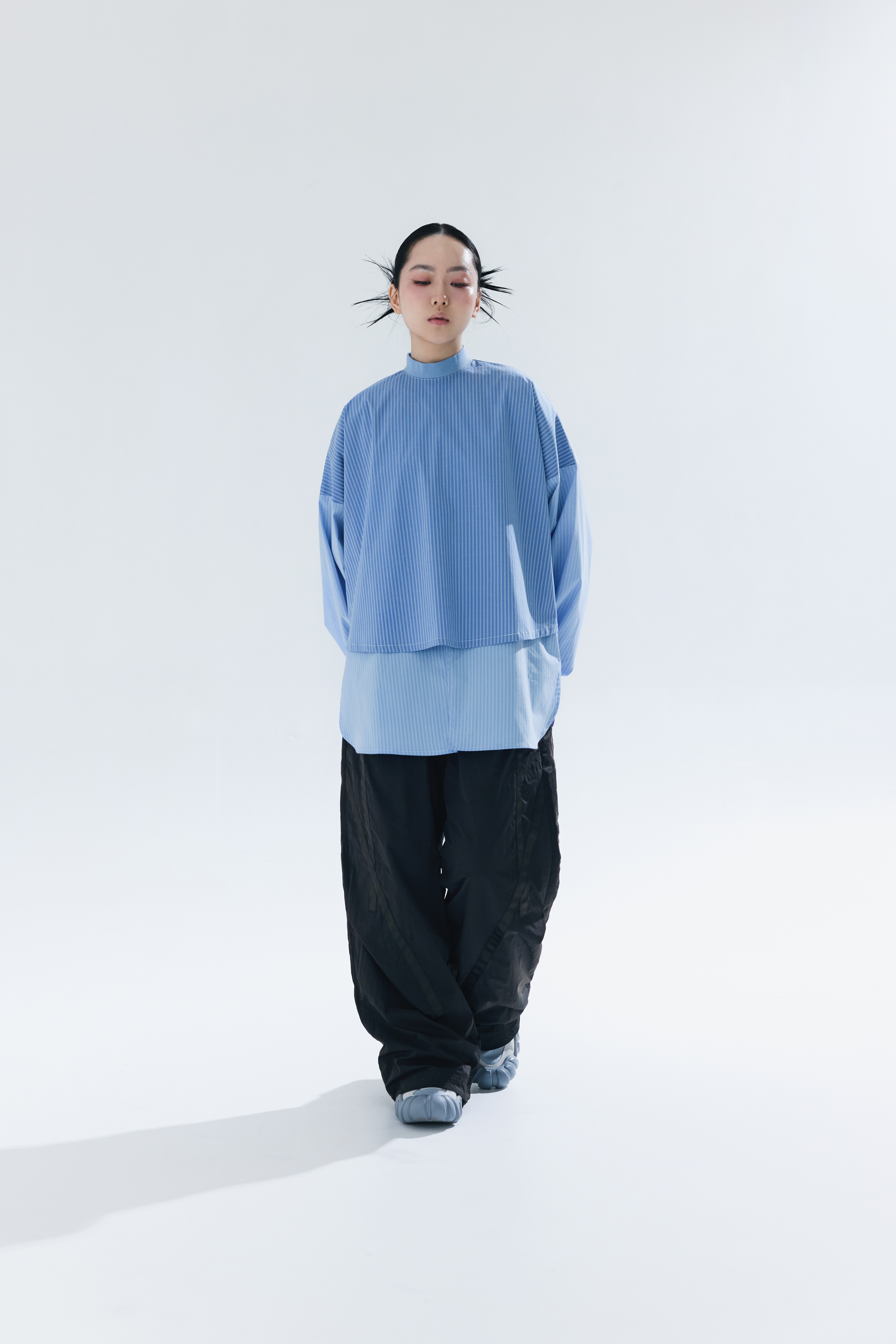 Layered Mock Neck Shirt｜Sky Blue
