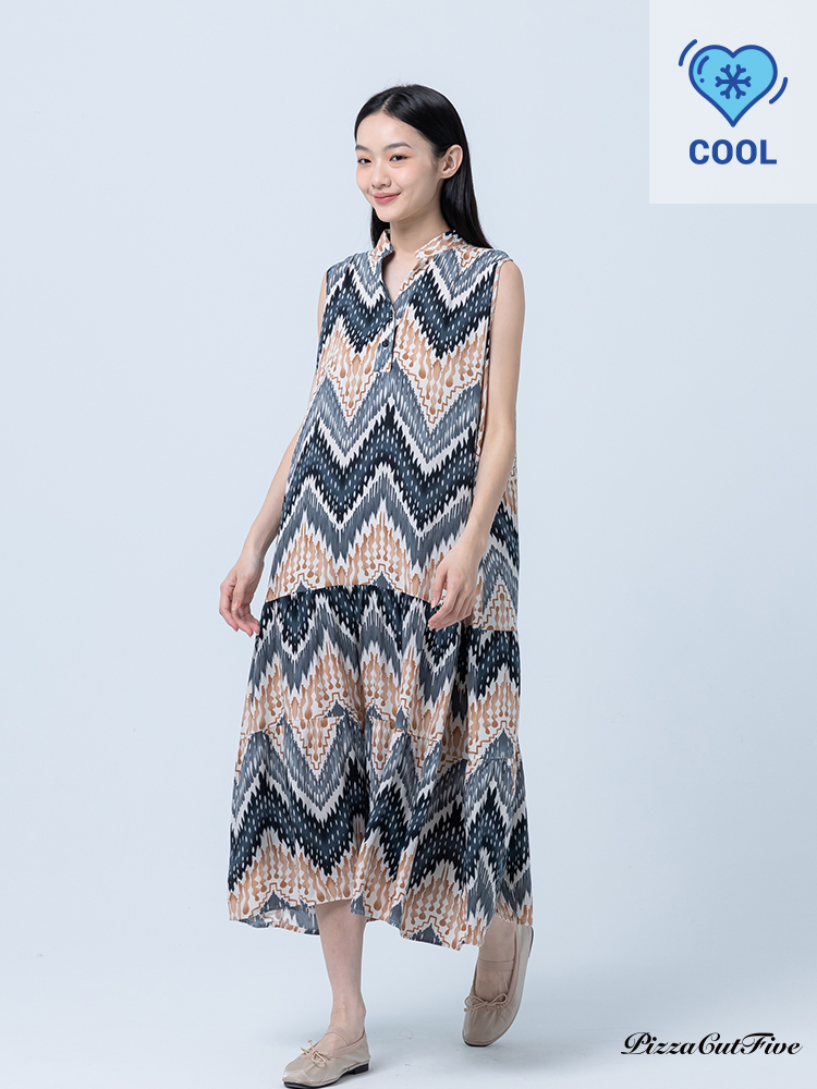 [兩件1580｜涼感洋裝]山形幾何立領無袖蛋糕洋裝 PizzaCutFive PCF252486049