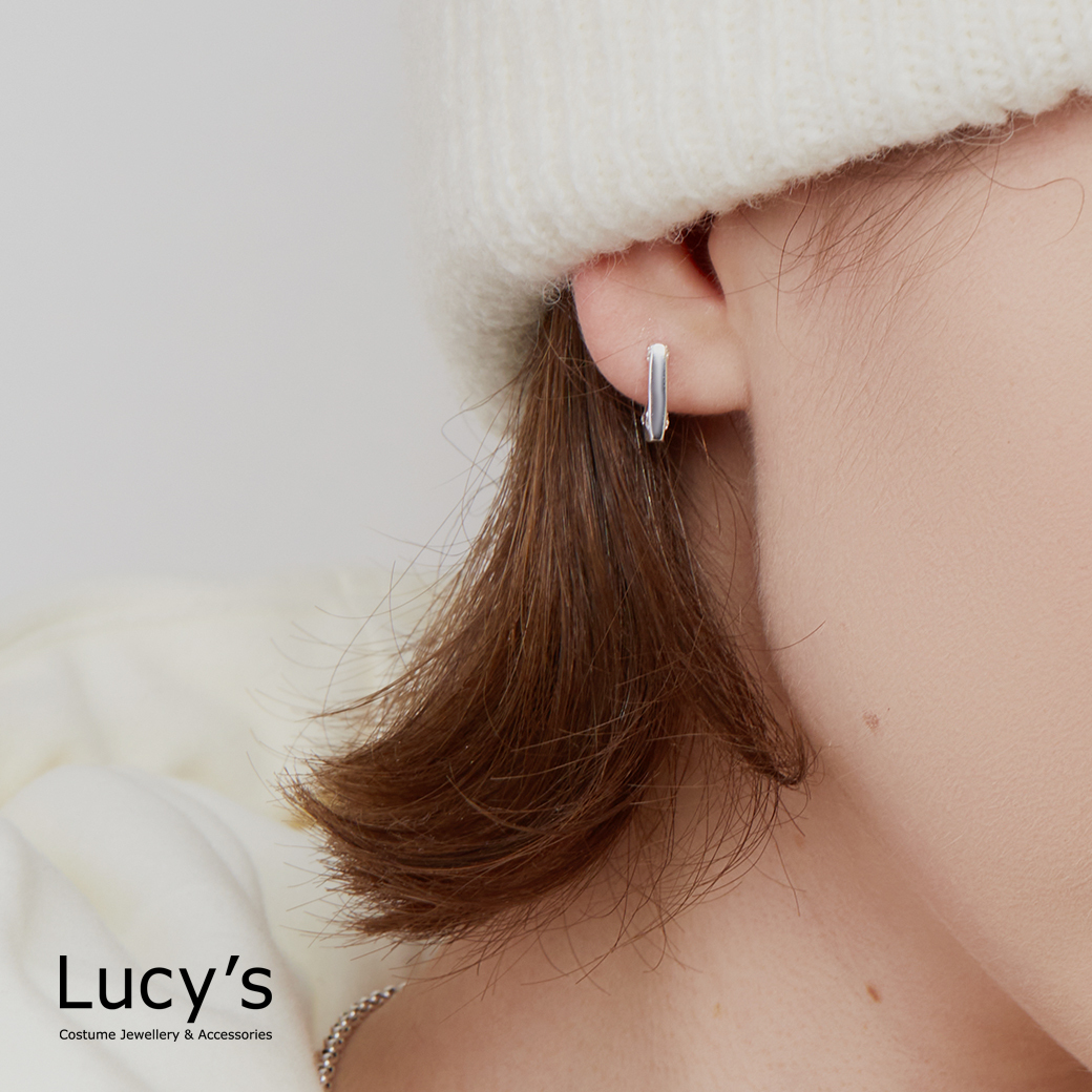 925純銀 星鑽方形 易扣耳環 (121597)