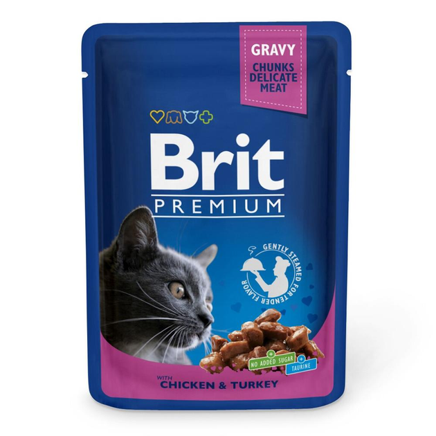 Brit Premium With Turkey and Chicken in Gravy For Adult Cats 100g (Original Box 24 packs) EXP:06/2026