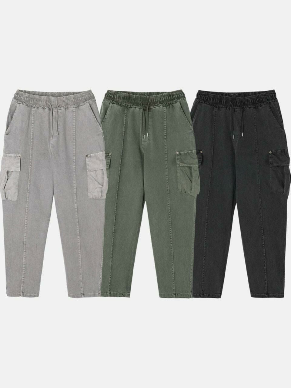 洗水淨色工裝鬆身褲 PEACOCK-121P