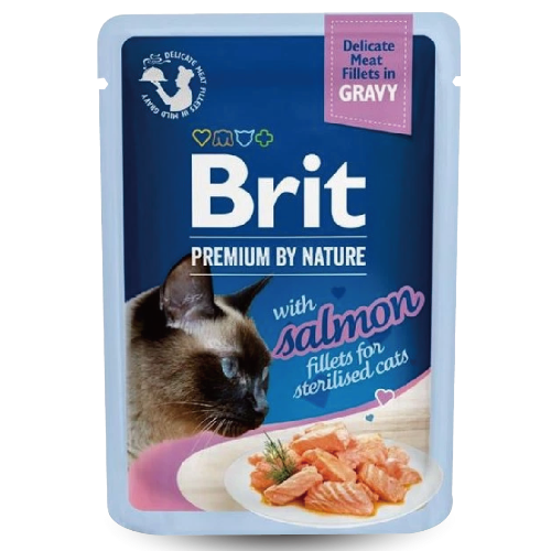 Brit Premium With Salmon Fillets in Gravy For Sterilised Cats 85g (Original Box 24 packs)