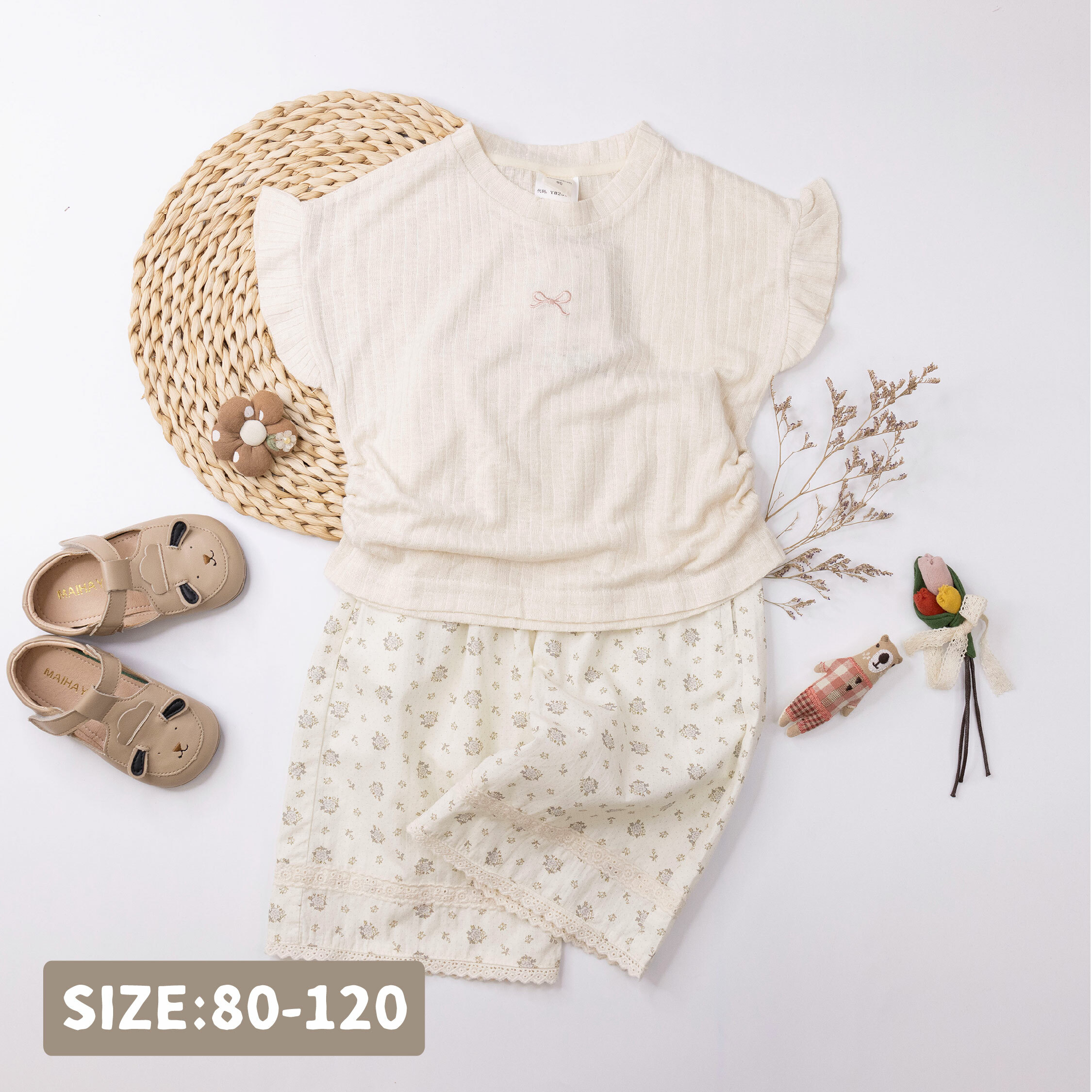 【H50124】蝴蝶結刺繡側鬆緊上衣