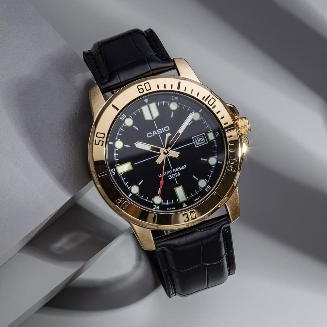 Casio MTP-VD01GL-1B 43mm 男裝 黑金色 皮帶錶