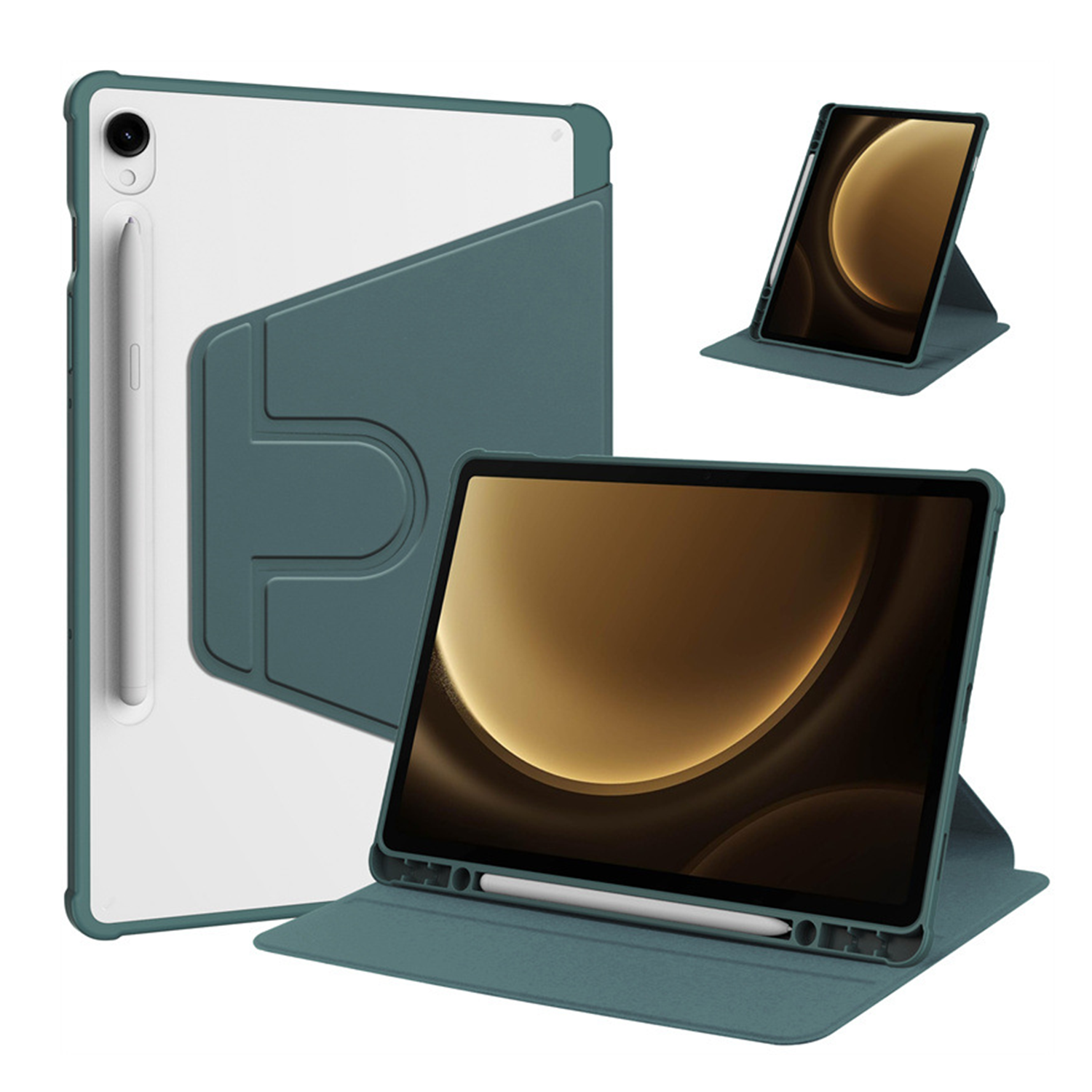 XPRO - Rotary Clear Lite - Samsung Galaxy Tab Case 皮革蓋面旋轉底殼高度防撞透明筆槽平板保護硬殼