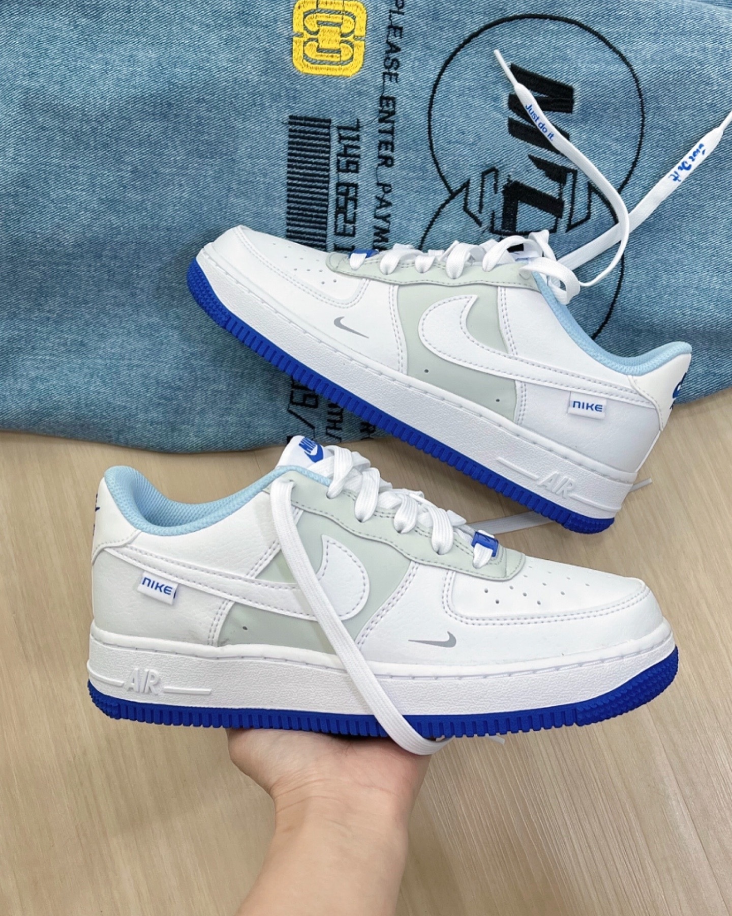 Nike Air Force 1 反光白藍 GS 白灰藍 FB1844 -111