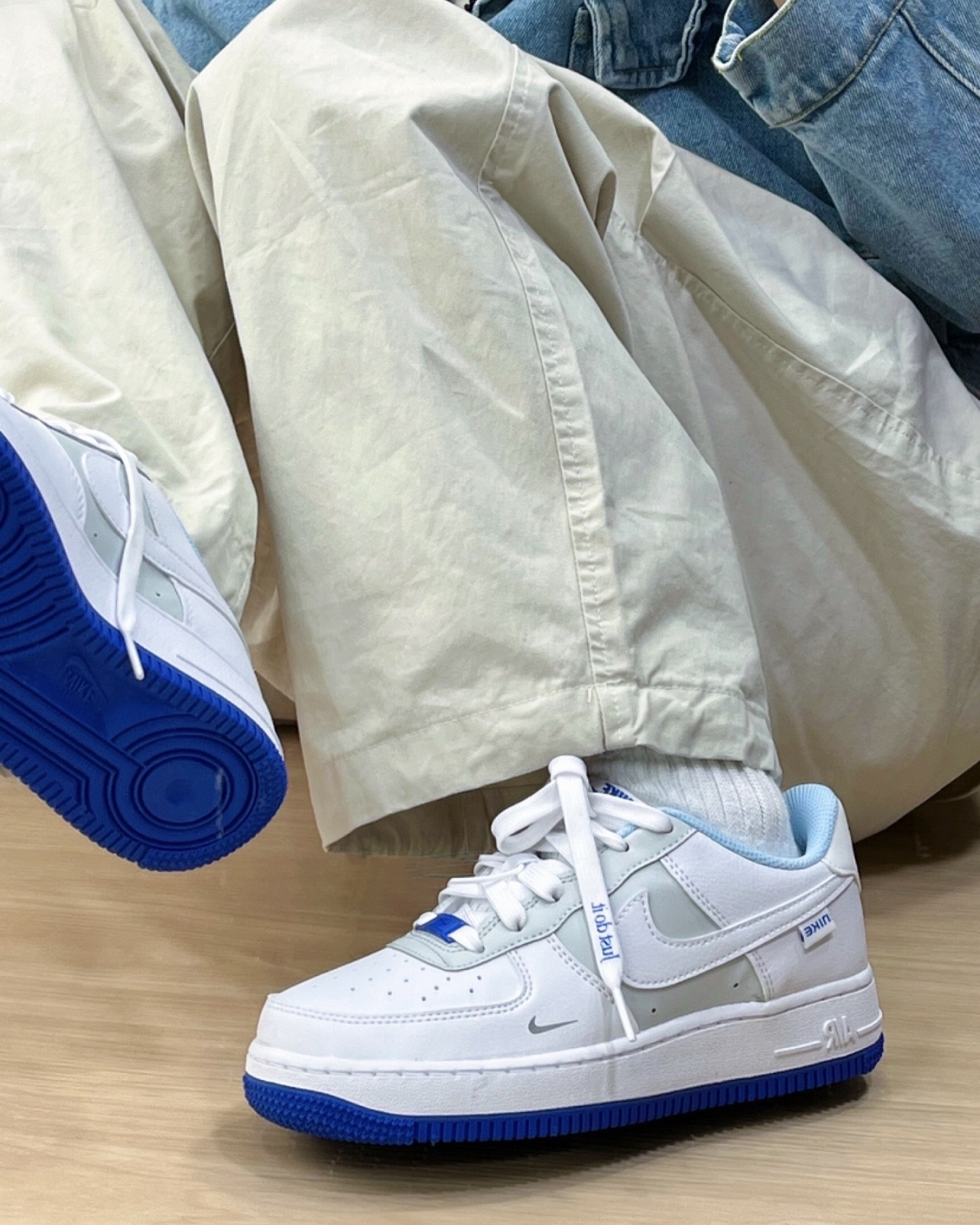 Nike Air Force 1 反光白藍 GS 白灰藍 FB1844 -111