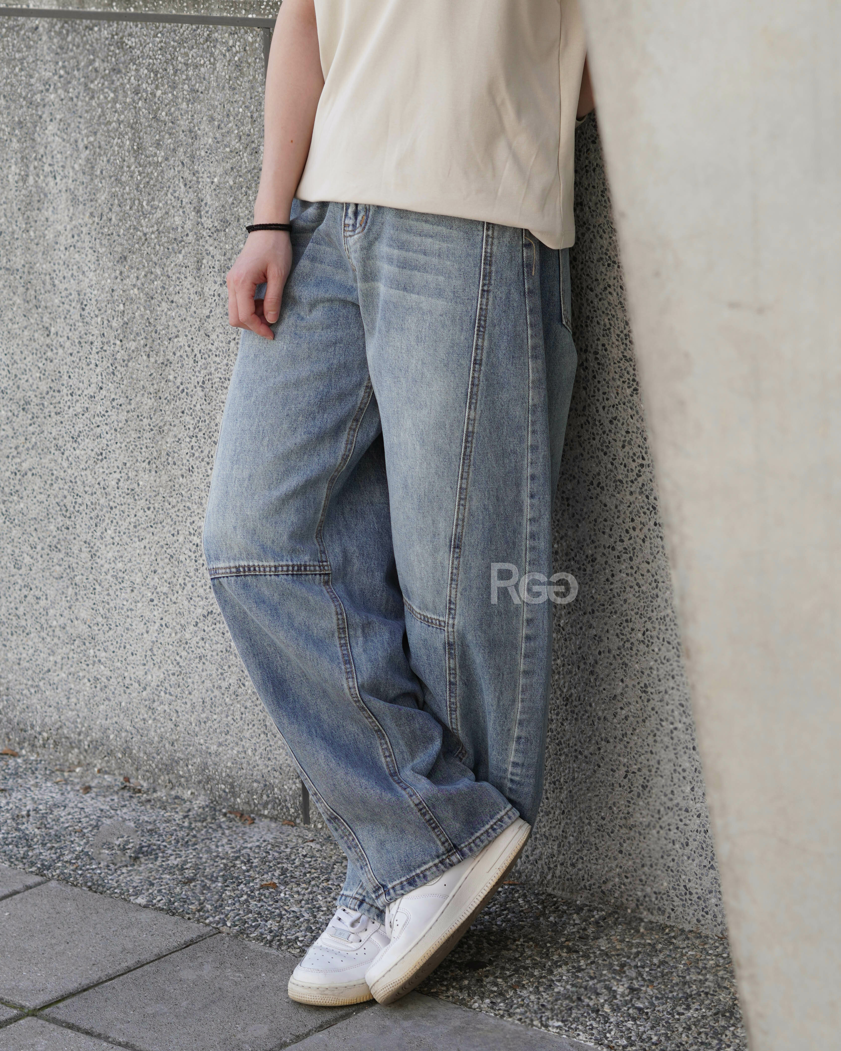 #277 拼接錐形牛仔褲