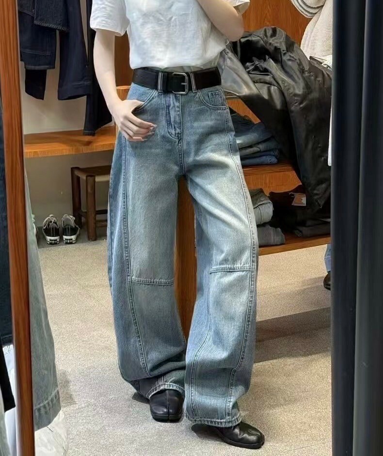 277 拼接錐形牛仔褲 穿搭正面照