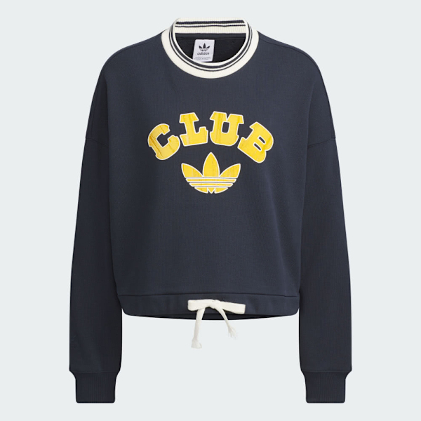 ADIDAS 大學T VRCT CREW W2 藍黃 三葉草 抽繩 短版 長袖 女 JD6374