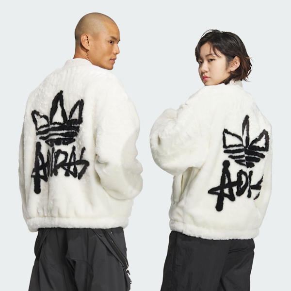 ADIDAS 外套 N FUR JKT U 白 塗鴉 復古 毛絨外套 中性 JD3777