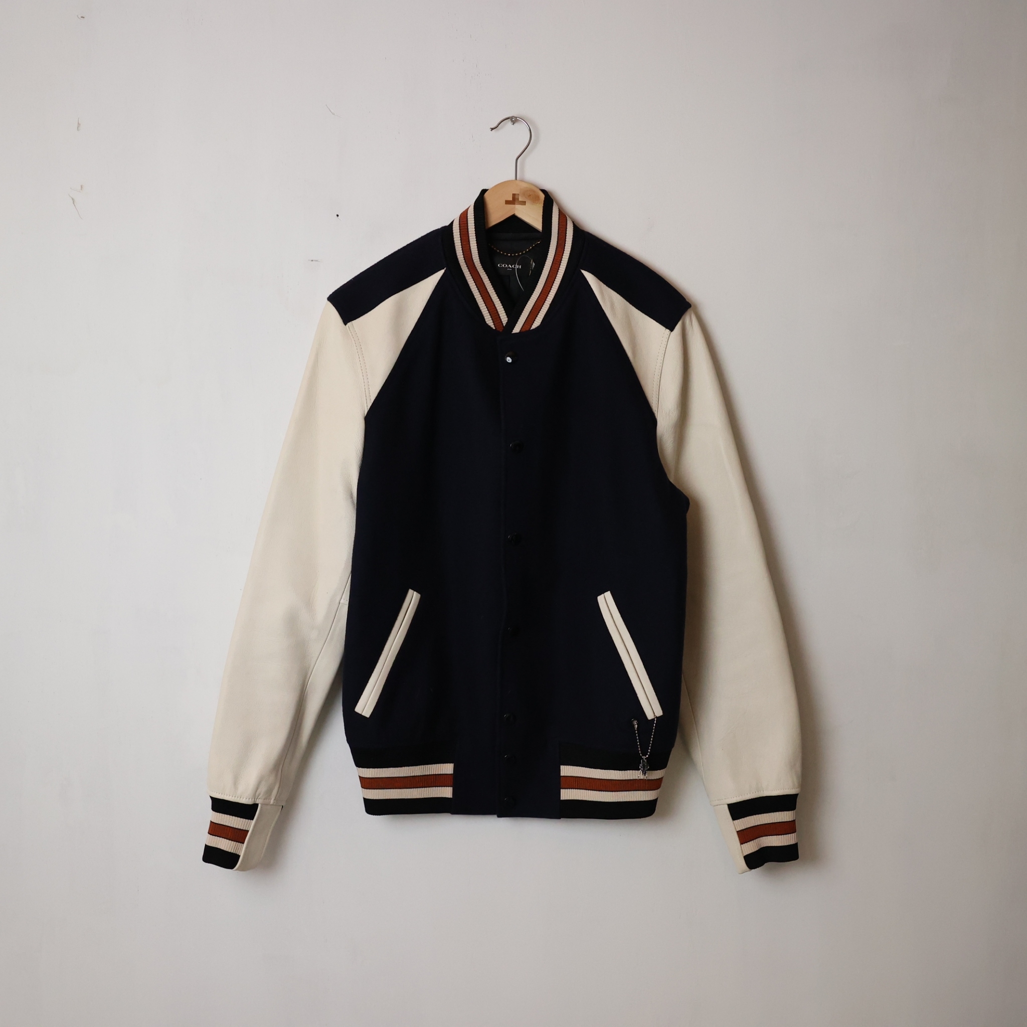 Coach 1941 Navy and Off-White Wool Varsity Jacket SIZE 46