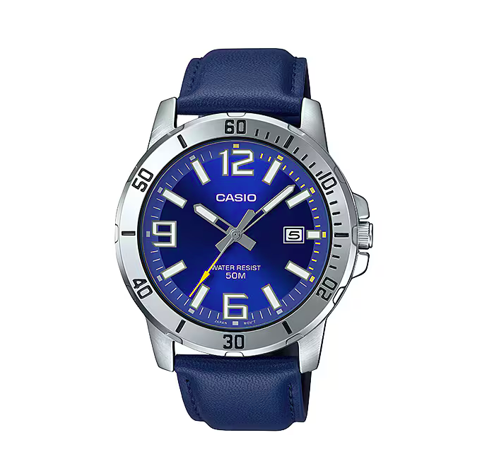 Casio MTP-VD01L-2B 43mm 男裝 藍色 皮帶錶
