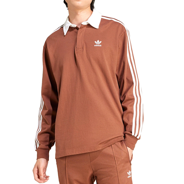 ADIDAS 長袖 RUGBY POLO 咖啡色 白領 三線 長T 男 IZ2469