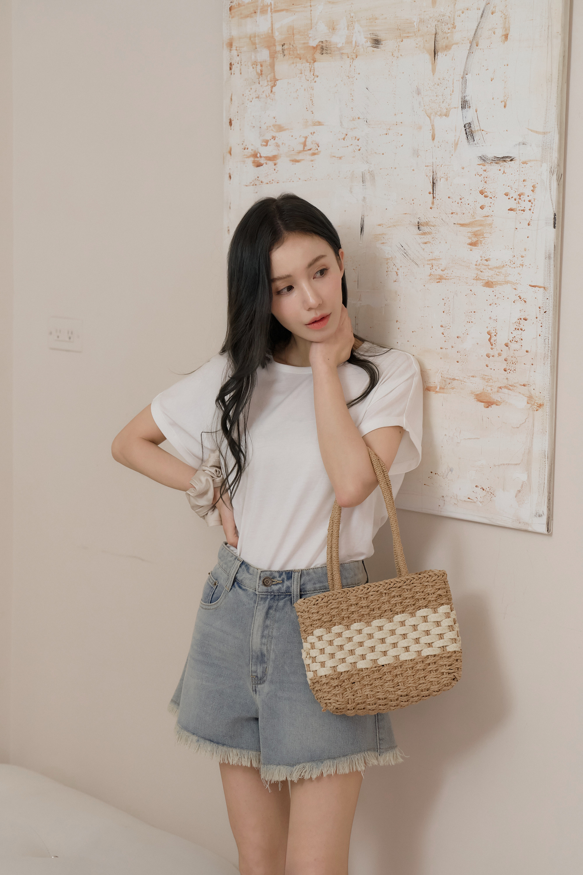 『最後現貨』guten made/復古刷色高腰抽鬚牛仔短褲-復古藍