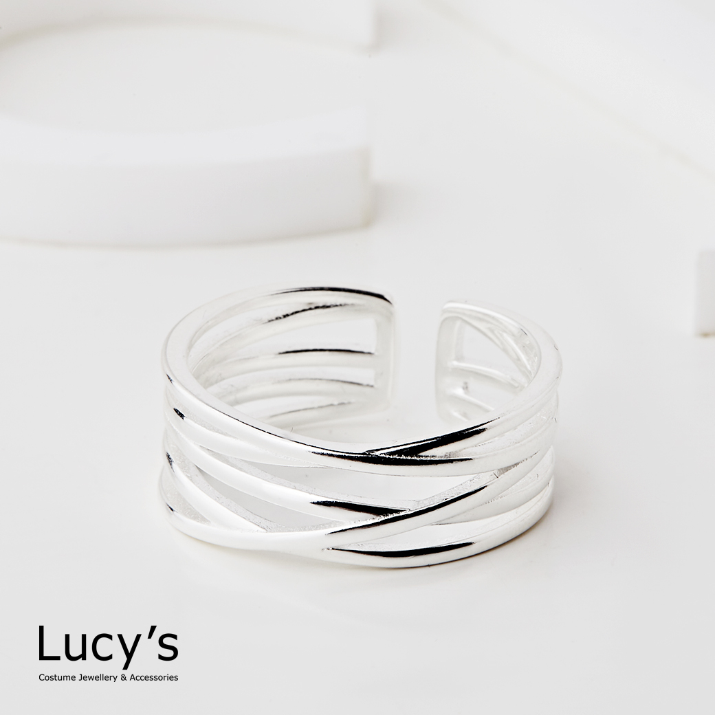 925純銀 線條交錯 開口戒 (121730)