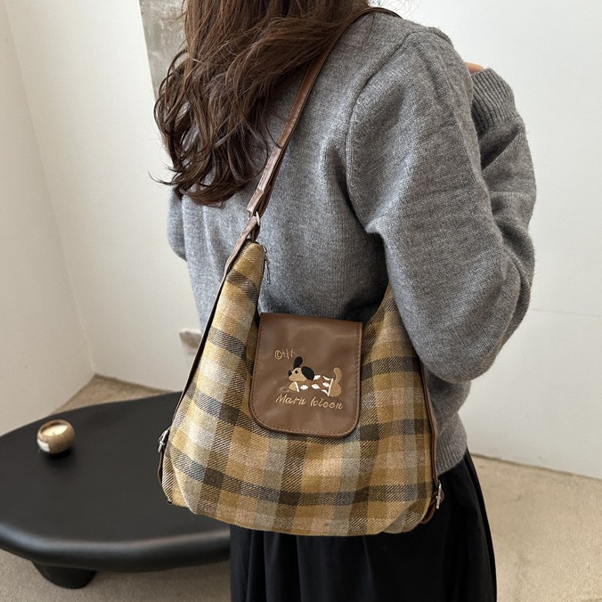 Autumn Plaid & Polka Dot Dog Print Convertible Bag