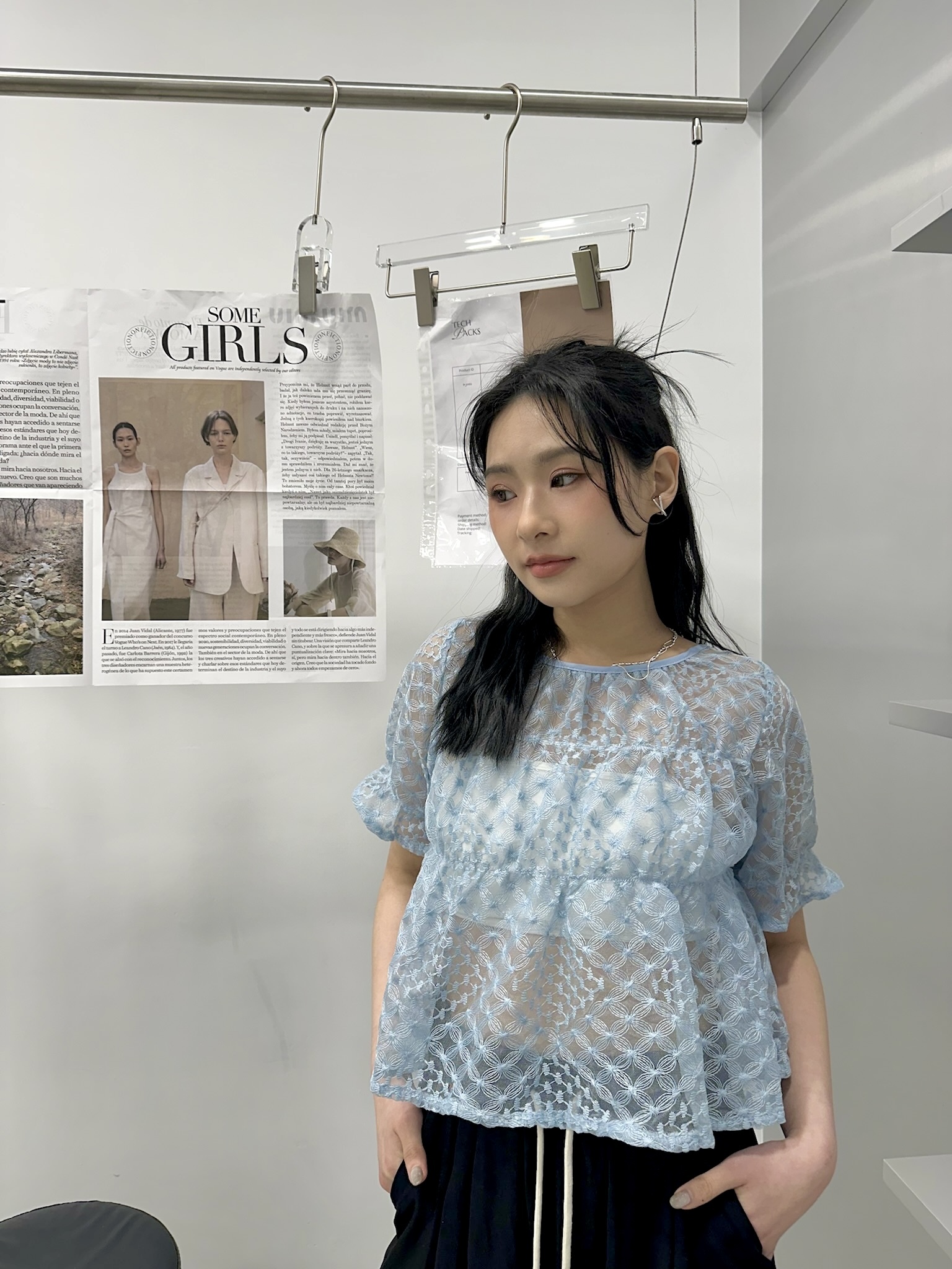 法式浪漫蕾絲雙綁帶上衣