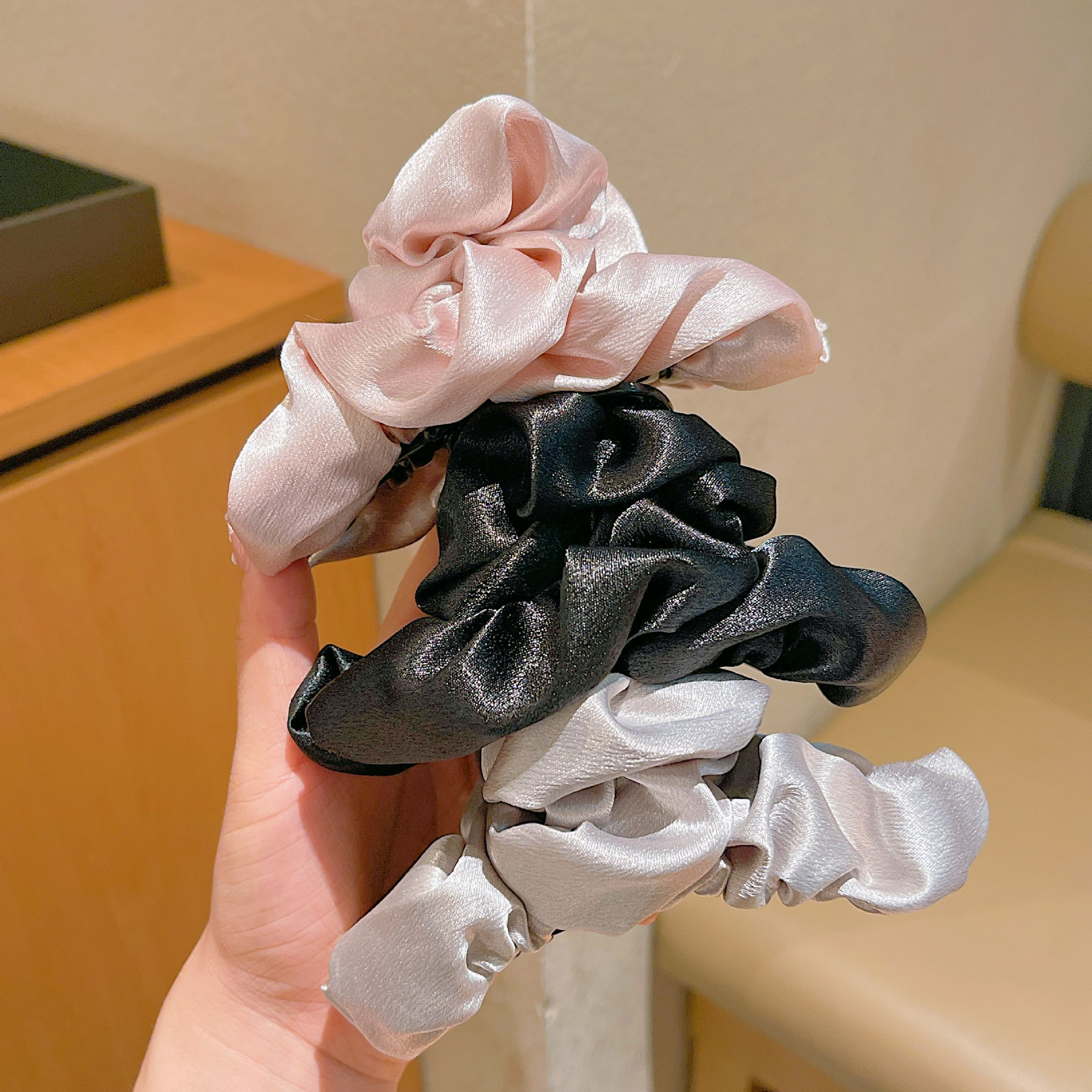 Satin Fabric Ruched Medium Hair Claw