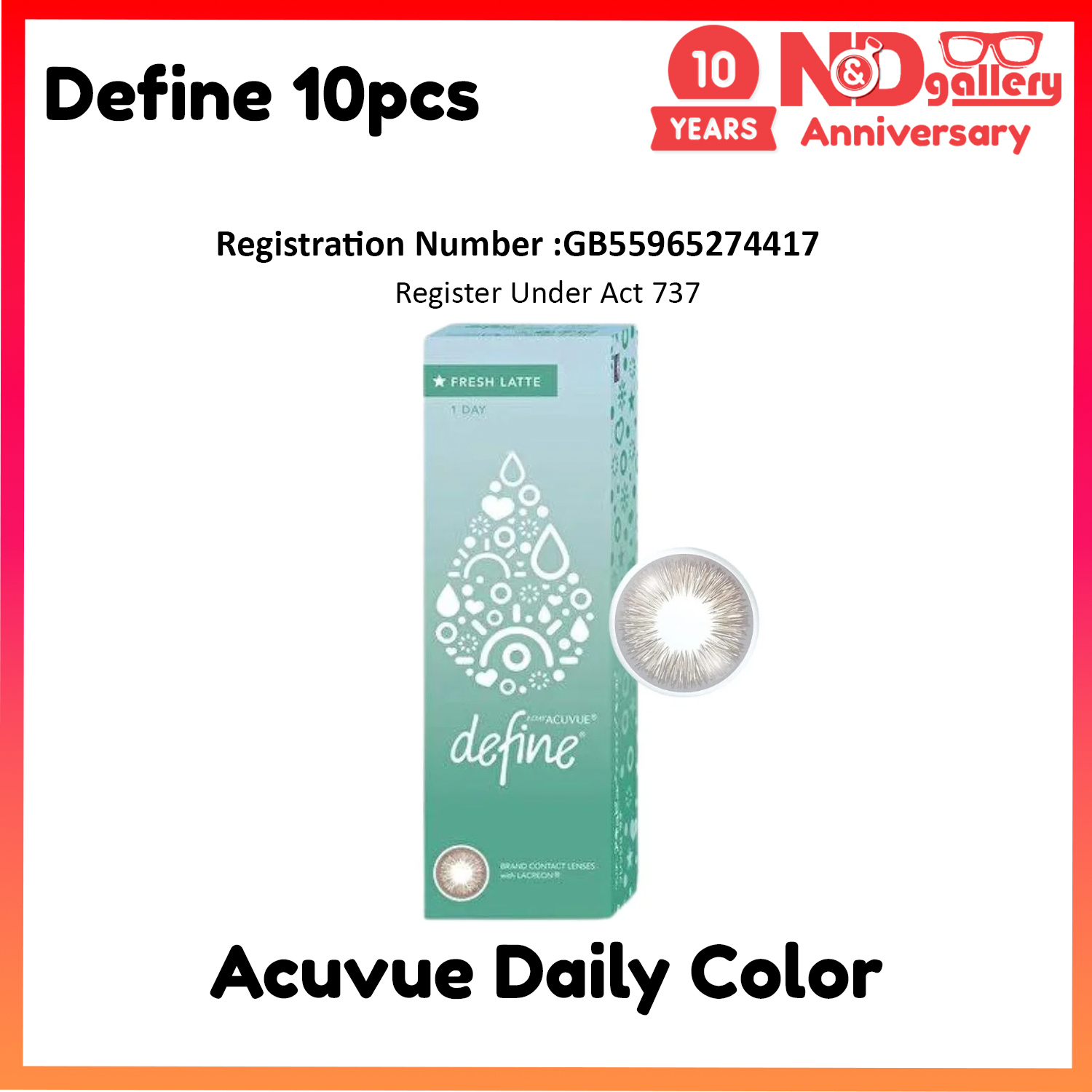 Acuvue Define Fresh Latte & Lilac Daily Color Contact lens 10pcs/box (0.00 to -9.00DS)