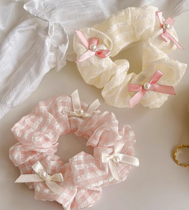 [3 FOR RM10] Sweet Pink Gingham Bow Scrunchies
