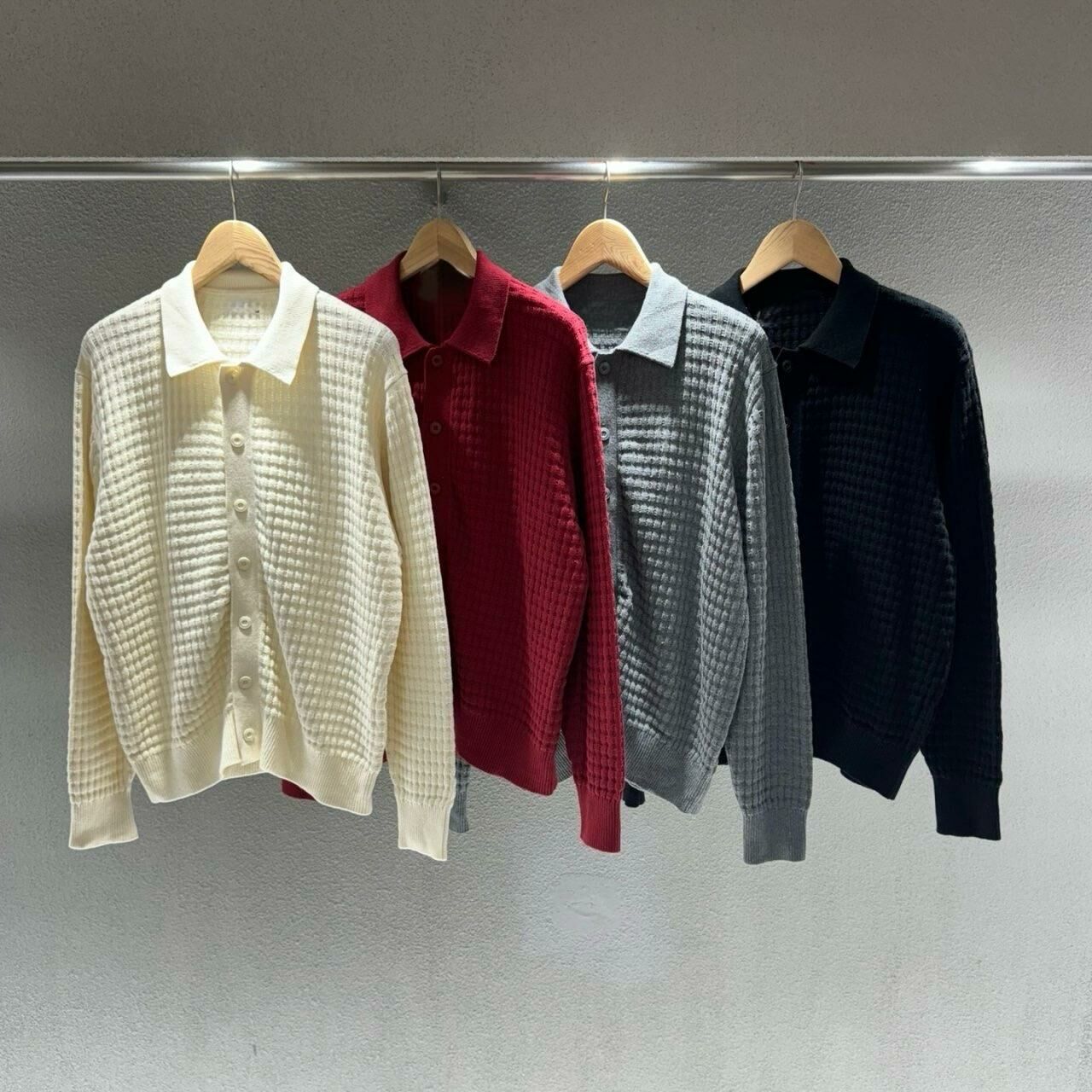 反領暗格紋開胸針織外套 TAC-0152JK