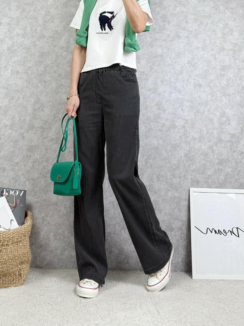 舒適與修飾兼具的黑色天絲棉寬褲 ⚡️熱銷 搶現貨⚡️